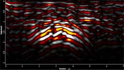 profil georadarowy przedsatwiający lokalizację krypty - krypta w bazylice